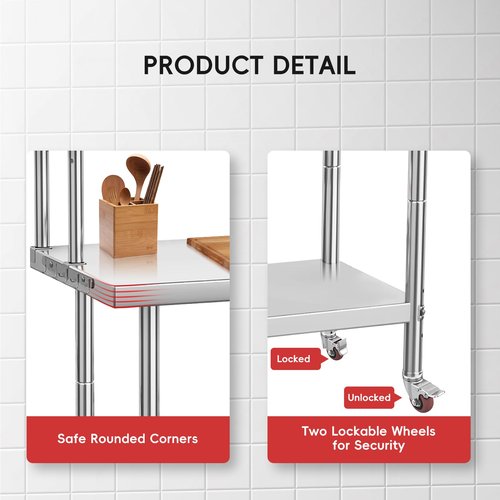 GarveeTech Stainless Steel Table with Overshelves, 30" X 24" Commercial Work Tables with 30" X 12" Shelf, Metal Kitchen Prep Table_ Shelving Combo