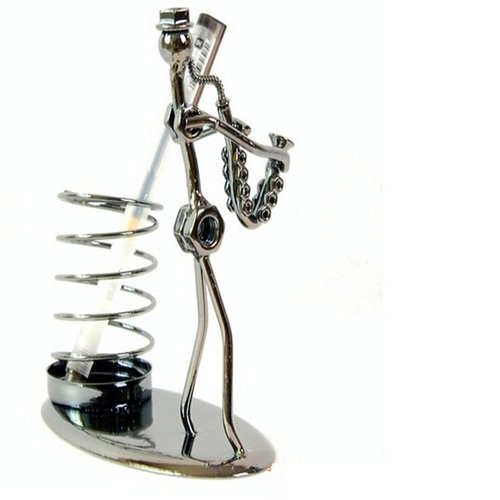 Music Musician Theme Iron Man Art Metal Creative Personality Pen Pencil Container Holder Pencil Cup Pot Case Secretary Students Desktop Home Office Decoration Decor Toy Gift Ornaments (D002 Saxophone)