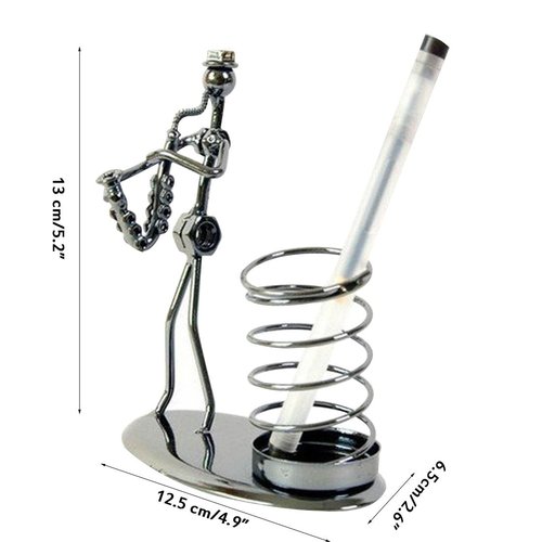 Music Musician Theme Iron Man Art Metal Creative Personality Pen Pencil Container Holder Pencil Cup Pot Case Secretary Students Desktop Home Office Decoration Decor Toy Gift Ornaments (D002 Saxophone)