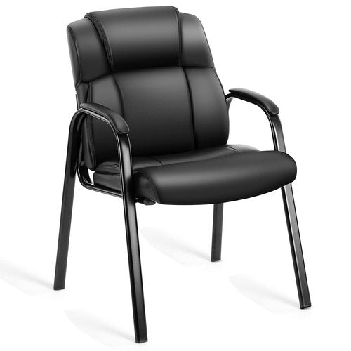 GlasFlength Waiting Room Chairs, Leather Reception Conference Room Chairs with Padded Armrests, Comfy Thickened Cushion Office Guest Chair for Lobby Meeting Home, Black