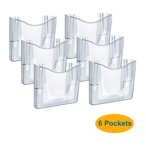 PAG-Mass 6 Pocket Wall File Organizer, Plastic Hanging File Holder, Wall Mount Paper Organization, Gray