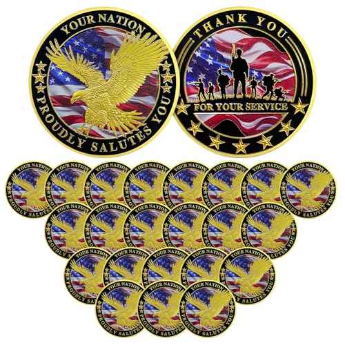 24 Pcs Military Challenge Coins - Thank You for Your Service Bulk Veterans Challenge Coin Military Appreciation Gifts for Men Women Veterans Army