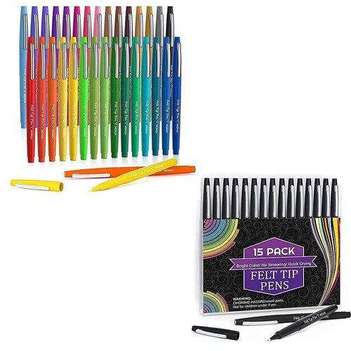Lelix Felt Tip Pens, 30 Colors & 15 Black Medium Point Felt Pens, Colored Pens For Journaling, Writing, Note Taking, Planner Coloring, Perfect for Art Office and School Supplies