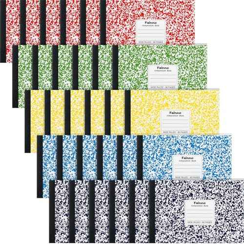 Fainne 30 Pack Composition Notebooks Half Size 4-7/8 x 7-1/2 Inches Wide Ruled Half Page Composition Notebook for Journal School Classroom Supplies 40 Sheet(Multi Color,Snowflake Style)