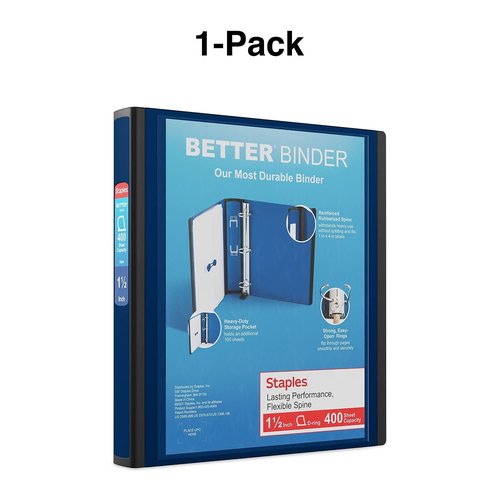 Staples Better 1.5-Inch 3-Ring View Binder, Blue (13400)