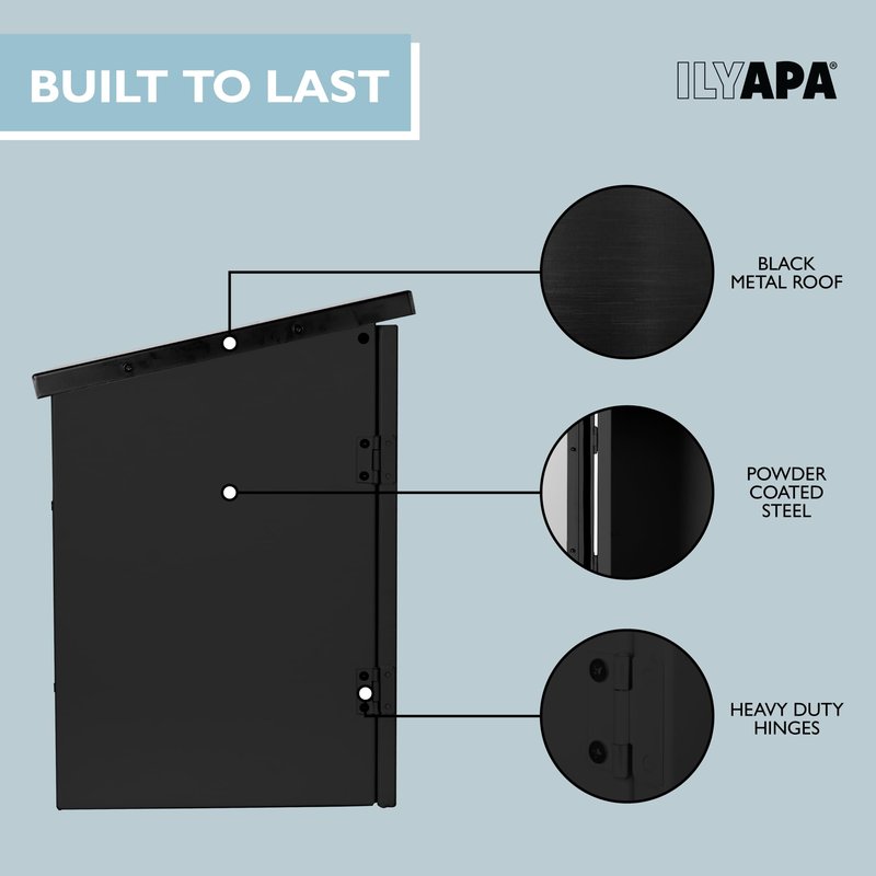 Ilyapa Outdoor Library Book Box - Free Literature Exchange Kit for Outside - Black Powder Coated Steel Cabinet for Sharing Books - with Easy 4x4 Post Mount - 13x11x17 Inch