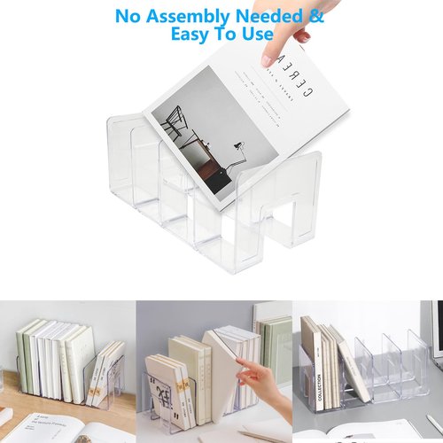 Acrux7 4 Pack Clear Acrylic File Organizer 4 Sections Acrylic Desk File Sorter 12.8 x 5.6 x 5.1 Inch Vertical Desk File Organizer, Acrylic Dividers for Office Home Shelves Book Mail Purse Handbag