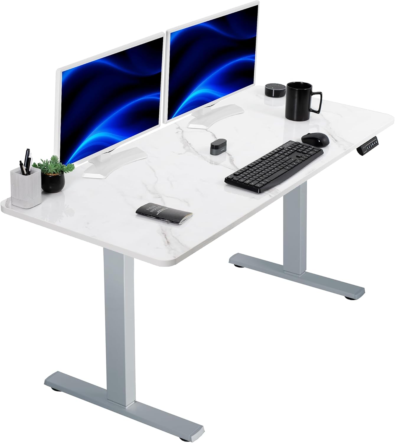 VIVO Electric Standing Desk - Memory Height Adjustment, 60 x 24 in, White Marble Top, Gray Frame