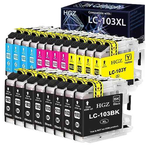 HGZ LC103XL Compatible Ink Cartridges Replaccement for Brother LC103XL LC103 LC101XL LC101 work for MFC-J870DW MFC-J6920DW MFC-J6520DW MFC-J450DW MFC-J470DW Printer (8BK, 4C, 4M, 4Y, 20-Pack)