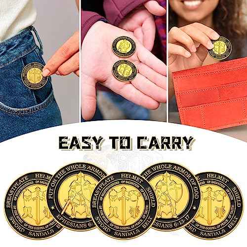 Tondiamo 48 Pcs Put on The Whole Armor of God Challenge Souvenirs Prayer Commemorative Gift Round Gold Mental Gift for Christian Church Party Prayers Men Women