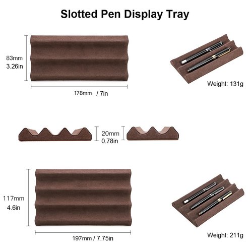 EURYNOME Genuine Leather Display Case and Stand, 3 Pen Holder for Desk