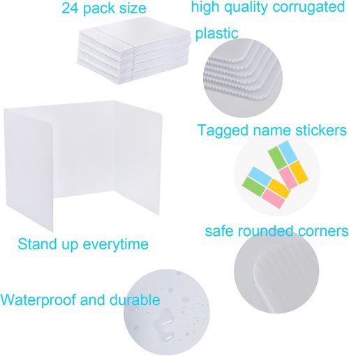 Skiennix 24 Pack Privacy Shields - Student Desk Dividers for Testing | Includes Extra Labels