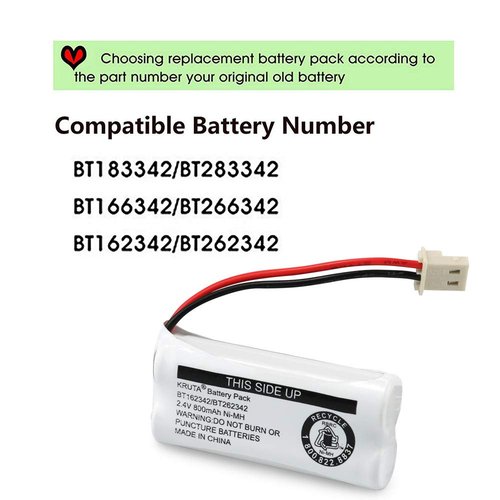 Kruta BT162342 BT262342 Cordless Phone Batteries Compatible with BT183342 BT283342 BT166342 BT266342 VTech CS6114 CS6419 CS6719 at&T EL52300 CL80111 Handset Telephone (Pack of 4)