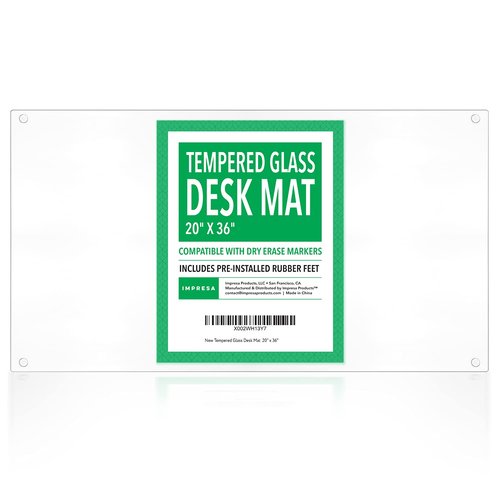 IMPRESA Tempered Glass Desk Mat - 20 x 36 in, Clear Desktop Mat with Dry-Erase Surface - Clear Table Cover Protector & Table Top Protector for Home & Office