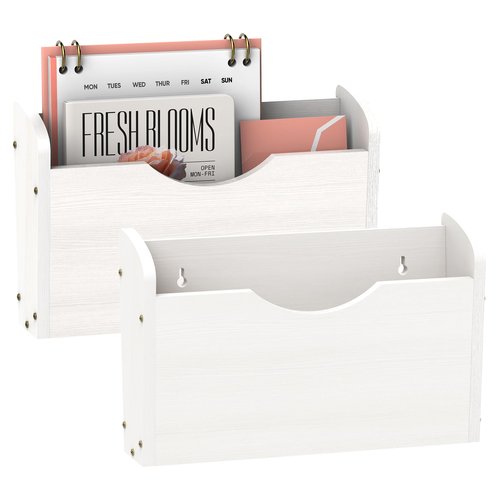 SUPEASY Mail Organizer Wall Mounted, Wall File Holder, Wood Hanging File Organizer, Wall Mail Sorter Document, Magazine, Letter, Paper Organization for Office Home, White, 2 Pack
