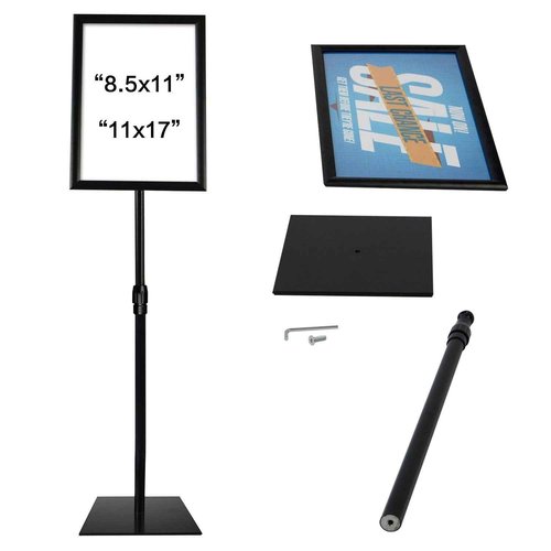 Adjustable Heavy Duty Pedestal Sign Holder - 8.5x11 Inch Vertical & Horizontal Poster Stand with Heavy Square Base for Display, Advertisement & Outdoor Signs
