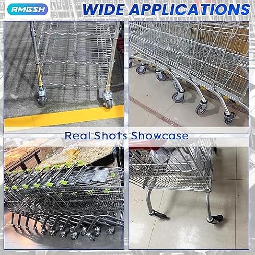 Shopping Cart Casters Replacement, 16 Pack 5-inch Diameter Cart Wheels with Axles Bolts, Silent Supermarket Caster (Blue)