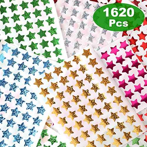 1620 Pack, 6 Colors, Holographic Small Star Stickers for Kids Reward, Behavior Chart, School Classroom Student Teacher Supplies, 0.6" Diameter