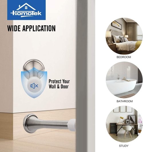 HOMOTEK Spring Door Stopper - 40 Pack Heavy Duty Rubber Bumper | Satin Nickel, 3-1/8" Size