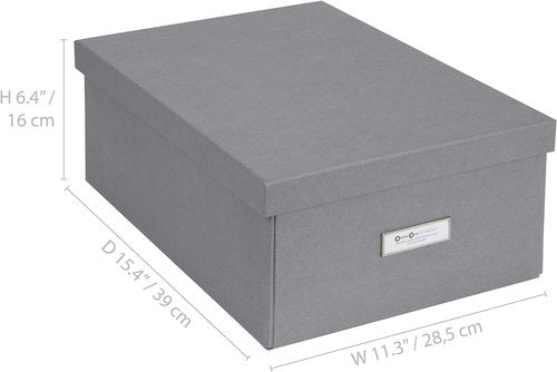 Bigso Box of Sweden Karin Collapsible Storage Box with Labelframe for Easy Identification | Simple Assembly without Tools | Decorative Storage Boxes with Lids | 8.9" x 12.4" x 5.4" | Gray
