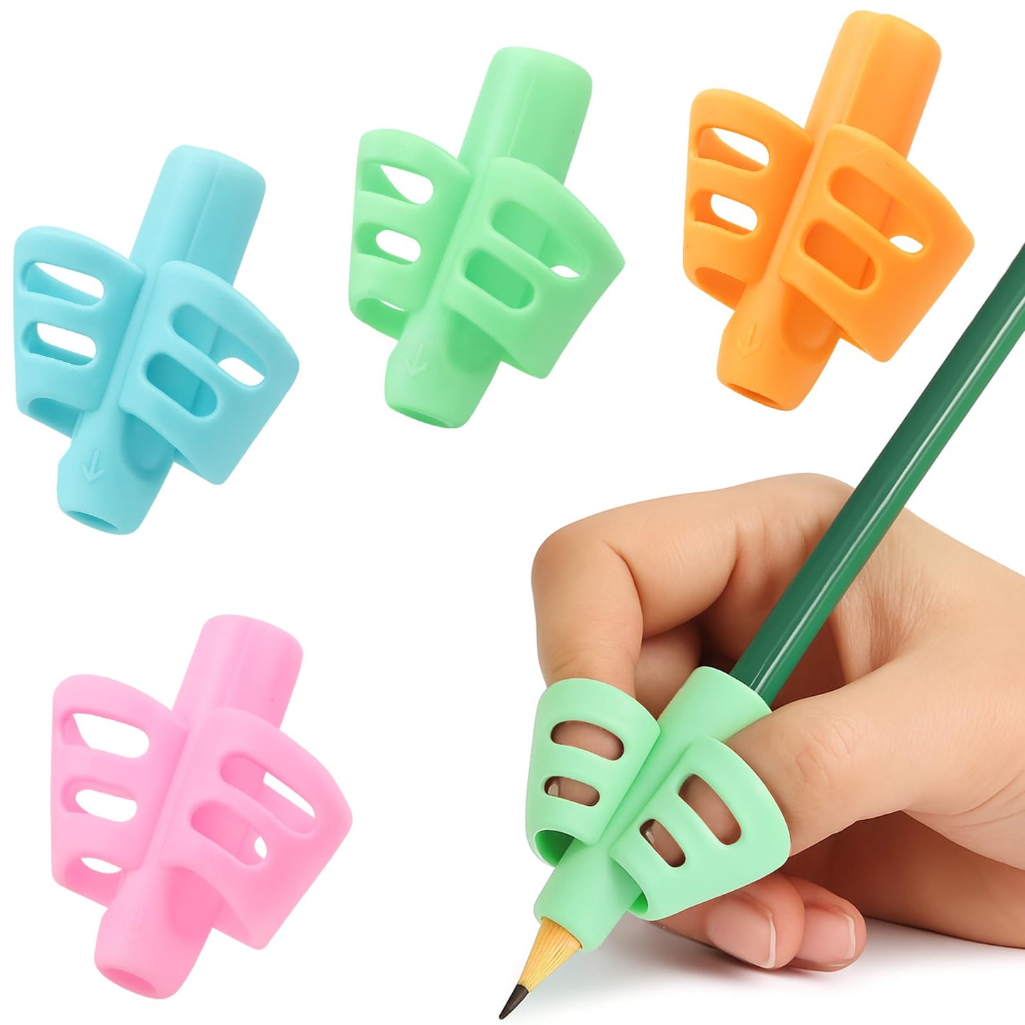 4-Pack Pencil Grips for Kids – Handwriting Trainer & Posture Correction Holder for Toddlers, Preschoolers, and Special Needs Children