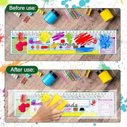 Meetory 40 PCS Upgraded Nameplate Pocket, 18.5" x 4.9" Self Adhesive Desk Nameplates Name Tag- Pocket, No Residue Clear Plastic View Name Tag- Sleeves for Classroom Desk, Office Supplies.