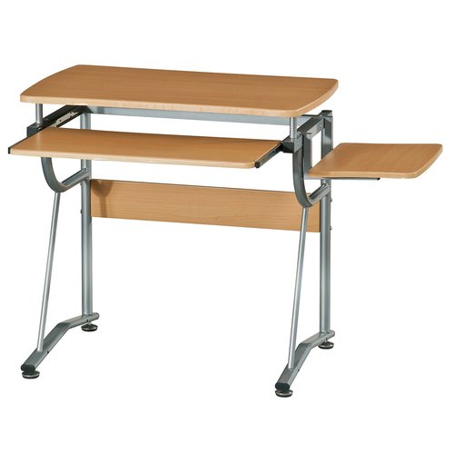 Techni Mobili Compact Computer Desk With Side Shelf And Keyboard Panel, Cherry, 43" x 19.5" x 30"