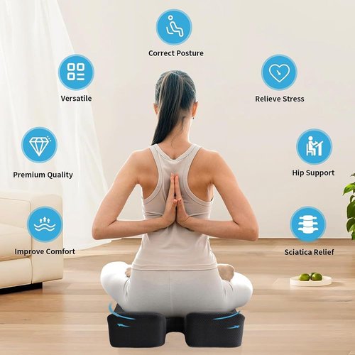Seat Cushion - Memory Foam Cushion for Office Chair, Car Seat, Airplane, Bleacher - Sciatica & Hip & Coccyx Pain Relief Desk Chair Cushion for Long Sitting Office Workers, Car Drivers