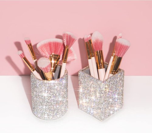 TISHAA Bling Cup Holder Organizer – Pen Pencil Office Desk Table Decorative Supplies Rhinestone Crystal Glitter Home Bedroom Vanity Makeup Brush Storage Tumbler Bins Container Accessories