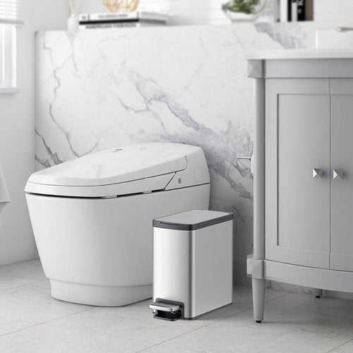 Bscann Bathroom Trash Can with Lid Soft Close, Stainless Steel Garbage Can with Removable Inner Bucket,Step Trash Can for Bathroom,Bedroom,Office(6 Liter / 1.6 Gallon)