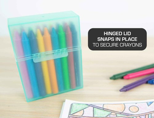 It's Academic Crayon Box with Hinged Lid and Snap Closure, Clear, Purple, and Green Plastic,(Colors May Vary) 16 Count (Pack of 4)