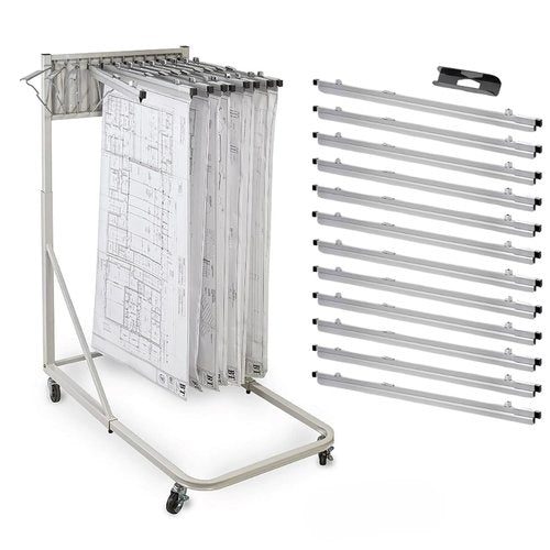 Adir Blueprint Rack and Clamps - 12 Pack of Blueprint Clamp and Mobile Blueprint Rack, Heavy-Duty Large Document Storage Solution for Blueprints, Posters, Maps, & Construction Plans