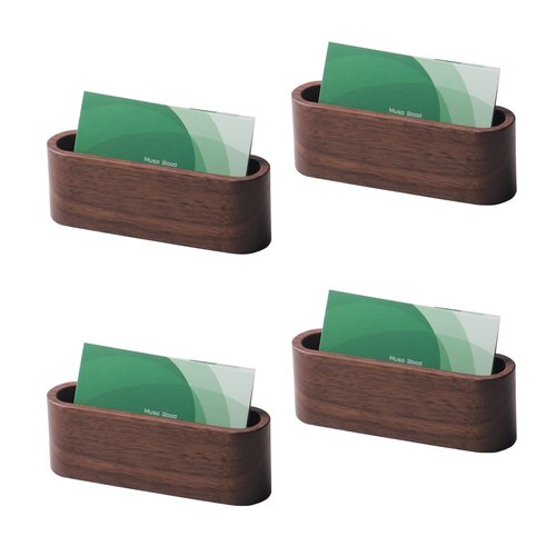 muso wood Business Card Holder for Desk Wooden Display Business Card Stand for Office Tabletop 4 Pack (Walnut)