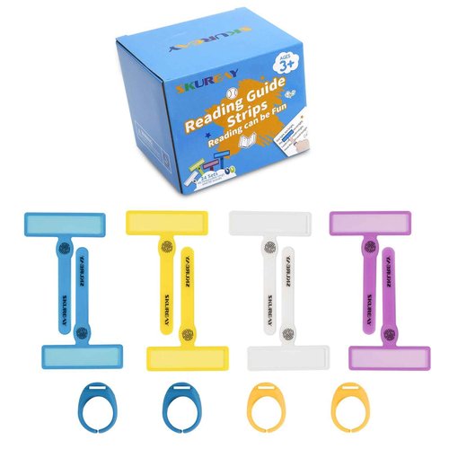 144 Pcs Guided Reading Strips, Dyslexia Tools for Kids, Colorful Text Overlays for Early Readers, ADHD Finger Trackers Highlight (96 Wands and 48 Removable Rings)