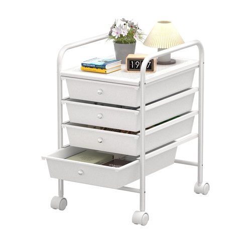 4 Tier Utility Rolling Cart with 4 Drawers Multipurpose Rolling Storage Cart with Wheels and Handles for Office Classroom Kitchen Bathroom Bedroom Organization White