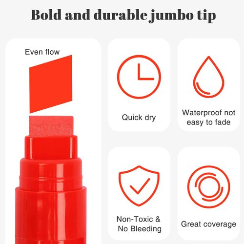 Fubullish 15mm Jumbo Paint Markers 12 Colors Acrylic Paint Pens for Wood Canvas Stone Rock Painting Mug Ceramic Glass Metal Surfaces DIY Crafts Making Art Supplies