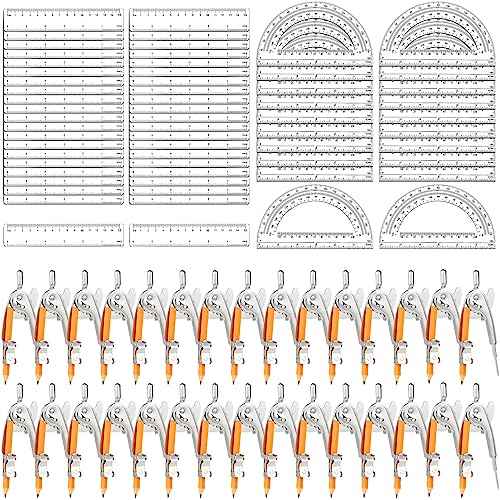 120 Pieces Geometry Math Set Compass for Geometry Math Compass and Protractor Set Include Metal Compass with Pencil Plastic Ruler and Protractor for Student School Office Woodworking Drawing Tools