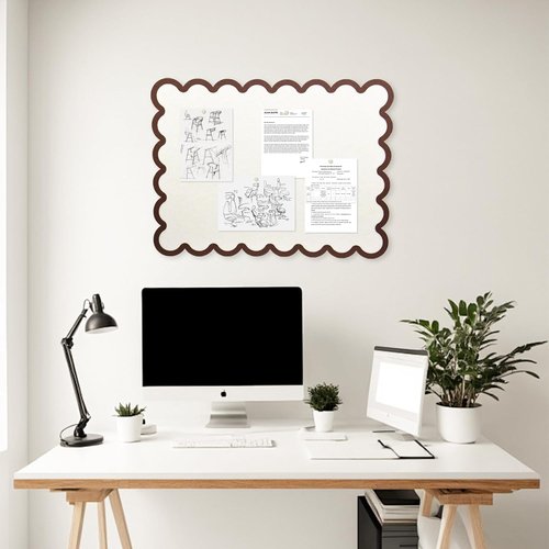 Scalloped Felt Bulletin Board - Self-Adhesive Cork Board Alternative | 31x24 Inches, Beige - Perfect for Home, Office & School