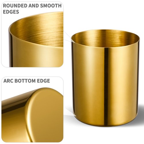 Lidwot Set of 2 Golden 304 Stainless Steel Mirror-Polished Round Pen Holder – Nordic Style Pencil Cup & Makeup Brush Organizer for Office, Home, Kitchen, Bathroom, and Vanity