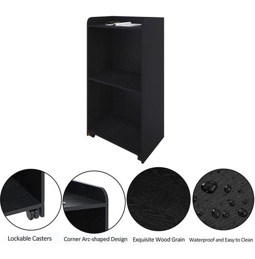 Podium Stand Portable,Church Pulpit Podium with Wheels,Lectern for Classrooms,Podium Stand Hostess Stand Reception Desk with Storage Shelves,Black