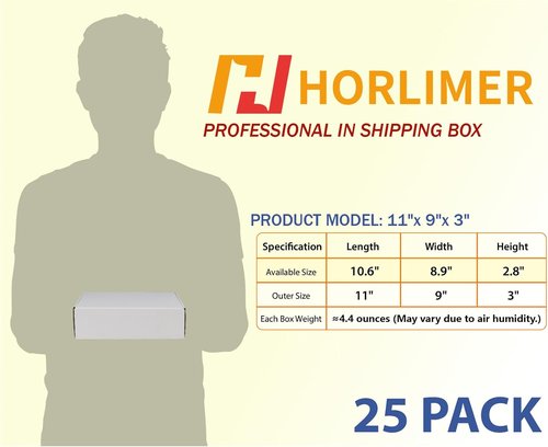 HORLIMER Shipping Boxes - Set of 25 White Corrugated Cardboard Literature Mailers | 11x9x3 Inches