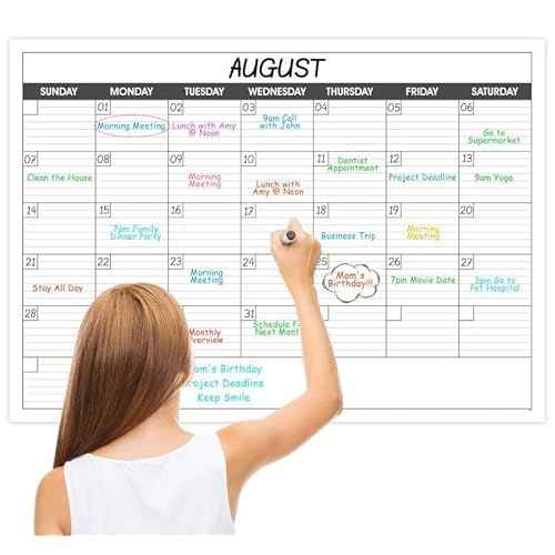 Large Dry Erase Calendar for Wall - Undated 1 Month Big Wall Calendar, 40" x 30", Erasable & Reusable Laminated Calendar Max with 8 Round Stickers, Great Layout Wall Calendar Dry Erase for Home, Office and School