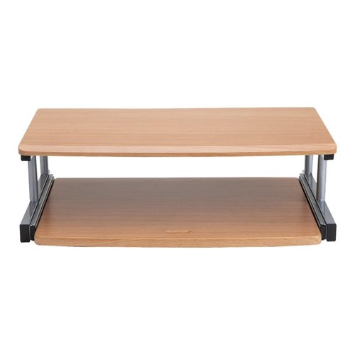 Mind Reader Monitor Stand, Sliding Keyboard Drawer, Laptop, Riser, Office, Wood/Metal, 20" L x 14.75" W x 5.9" H, Brown, Silver