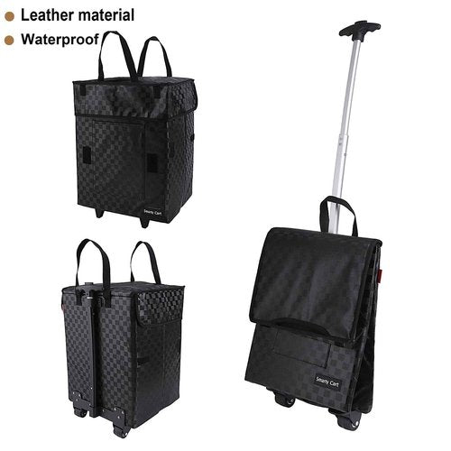 Smfbpro Folding Portable Rolling Crate Handcart, Smart Cart with Telescopic Handle, Collapsible Rolling Utility Basket for Supermarket & Teacher Shopping, Moving Grocery