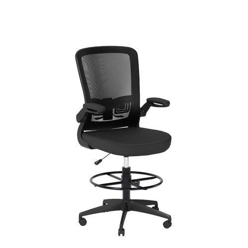 POWERSTONE Drafting Chair - Ergonomic Tall Office Chair for Standing Desk with 3IN Thick Cushion, Flip-up Arm, Adjustable Back Support & Footrest Workbench Rolling Stool Computer Chairs (Black 1 pcs)