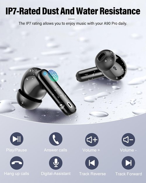 Wireless Earbuds, Bluetooth 5.4 Headphones Bass Stereo, Bluetooth Earbuds with Noise Cancelling Mic, IP7 Waterproof in Ear Earphones, 36H LED Display Ear Buds for Laptop Pad Phones Sports, Black