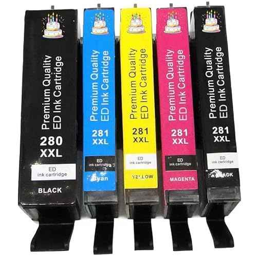 Compatible Ink Cartridge PGI-280XXL CLI-281XXL 280 Ink 281 Work with PIXMA TS6120 TS6220 TS6320 TS8120 TS8220 TS8320 Printer(5 Pack)