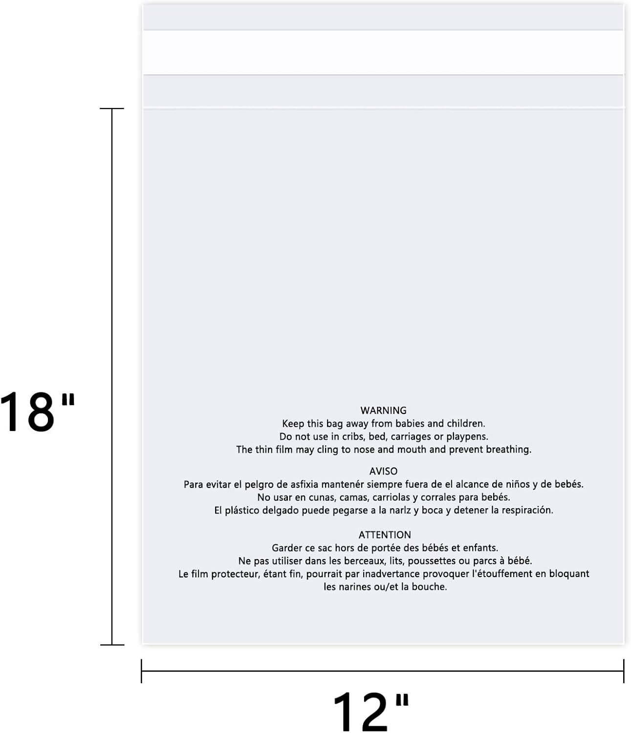 Skiennix Clear Poly Bags - 12" x 18" Self-Seal with Suffocation Warning | 500 Count for Packaging Shirts & Clothing
