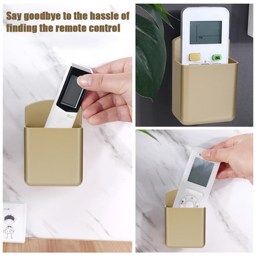 TIE-DailyNec 6 Pack Remote Control Holder Wall Mount Media Controller Organizer Self Adhesive TV Remote Storage Box Wall Pen Holder for Bedroom Headboard Home Office School (Gold)