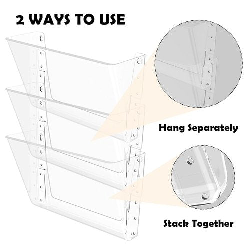 Voittozege 6 Pcs Clear Plastic Wall Folders Acrylic File Holder, 13.4x6.9 Inch Single Acrylic Wall File Organizer for Office and Home